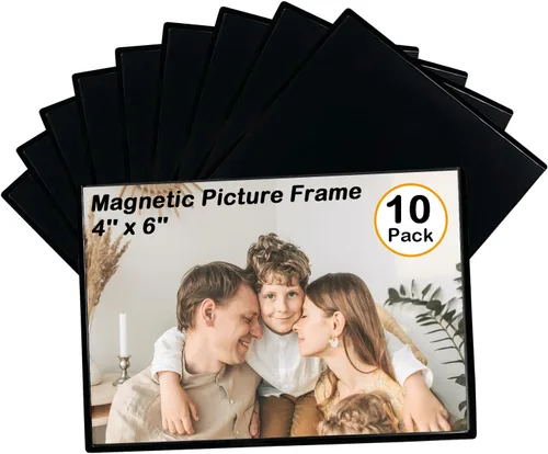 Miniatura 11 de Marco magnético para fotos, con capacidad para fotos de 5 x 7 pulgadas, fundas negras reutilizables para nevera, taquilla, gabinete de oficina
