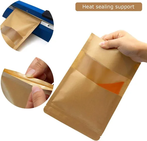 Miniatura 5 de Bolsas de papel marrón resellables con ventana, 50 unidades de 5.5 x 7.8 pulgadas con cierre de cremallera, bolsas sellables de caramelo Kraft