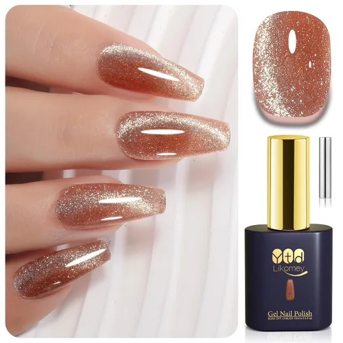 Miniatura 32 de YTD Likomey Juego de esmaltes de uñas de gel Cat Eye, 8 colores de verano con purpurina magnética de cristal con barra magnética, plateado, verde