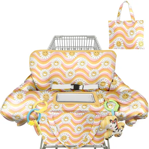 Miniatura 15 de Funda para carrito de compras para bebé, funda para silla alta 2 en 1, con arnés de seguridad, multifuncional, patrón de dinosaurio, color azul