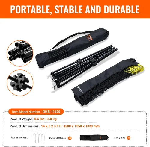 Miniatura 7 de VEVOR Badminton Net, Height Adjustable Volleyball Net, Wide Foldable Pickleball Net, Portable Easy Setup Tennis Net Set with Poles, Stand and Carry