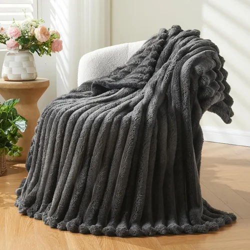 Miniatura 19 de NEWCOSPLAY Manta de Tiro Súper Suave Aqua Franela Sedosa Premium Forro Polar Jacquard Acanalado 3D Ligero Manta de Cama Uso en Todas las Estaciones
