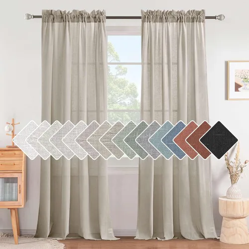 Miniatura 36 de H.VERSAILTEX Cortinas de Lino con Textura Filtradoras de Luz para Tratamiento de Ventanas de Sala de Estar, Cortinas Naturales Duraderas