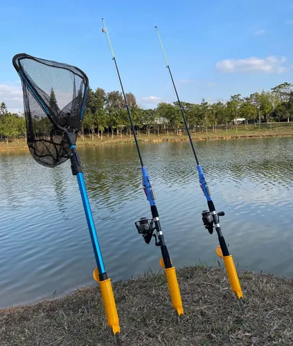 Miniatura 5 de Soportes de caña para pesca de banco, soporte de caña de pescar para el suelo, paquete de 3