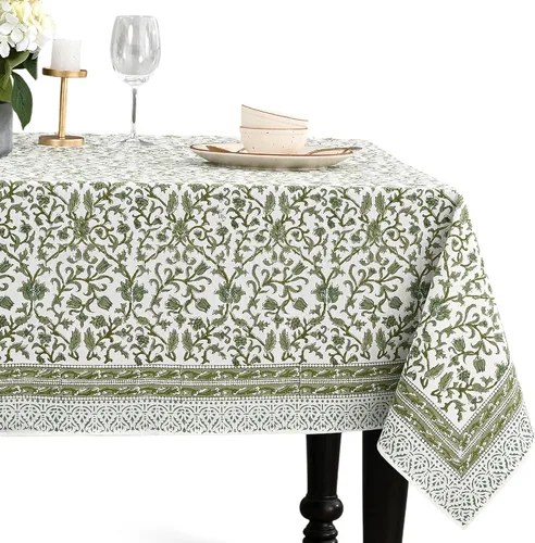 Miniatura 27 de CPC - Mantel cuadrado 100% algodón, 60 x 60 pulgadas, estampado de bloques indios, mantel para bodas, primavera/verano, barbacoa, verde ágata
