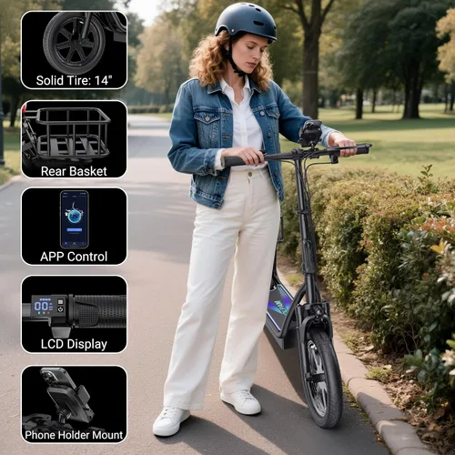 Miniatura 5 de VOLPAM Scooter eléctrico, motor potente de 250/500 W, alcance de 10/23 millas, suspensiones de choque duales, velocidad de 9/19 mph, scooter E