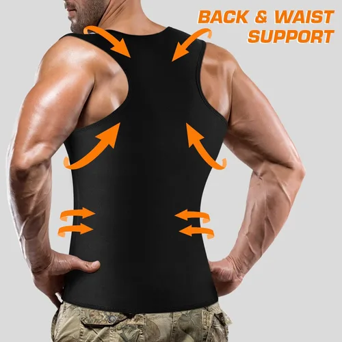 Miniatura 4 de Cimkiz Men's Waist Trainer Sauna Suit Shirt, Gym & Exercise Compression Vest, Sweat-Boosting Workout Top Negro