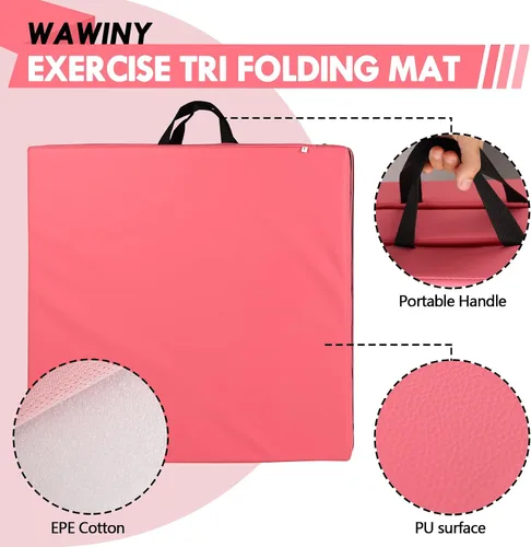 Miniatura 3 de Tapete de gimnasia plegable de 6 x 2 pies, tapete de yoga de espuma de alta densidad de 2 pulgadas de grosor, antideslizante, para entrenamientos