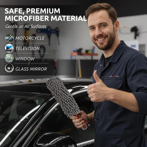 Miniatura 5 de Plumero para interior de coche por TAKAVU, dedos de microfibra de 360°, mango cómodo irrompible, libre de pelusas y arañazos, incluye paño