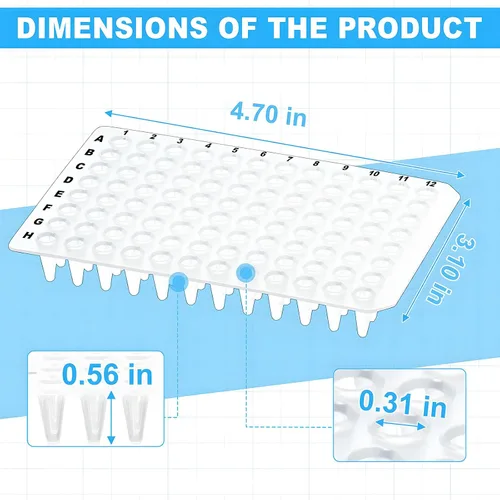 Miniatura 2 de Placas PCR de 0.0 fl oz de 96 pocillos, sin faldón, placa PCR de polipropileno transparente, 10 placas de tubos de pared ultrafinos, sin ADNasa/RNasa
