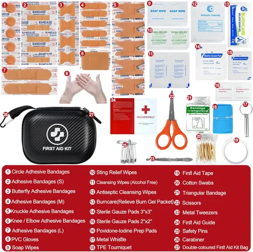 Miniatura 3 de Kit de primeros auxilios pequeño – Kit de emergencia impermeable de 185 piezas para el hogar, coche, viajes, camping, senderismo y al aire libre
