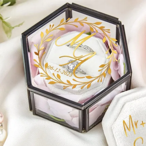 Miniatura 6 de Joyero de cristal vintage, caja de cristal hexagonal negra, caja de recuerdo para almacenamiento de anillos, aretes, baratijas, organizador de joyas