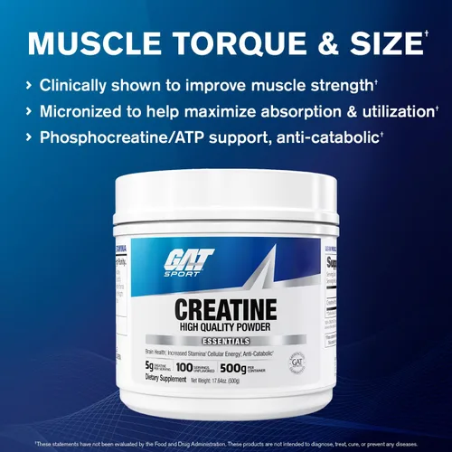 Miniatura 2 de GAT SPORT Polvo de Creatina Monohidrato 500 Gramos, Fuerza, Salud Cerebral, Antioxidante, Resistencia, para Hombres y Mujeres, Sin Sabor, 100