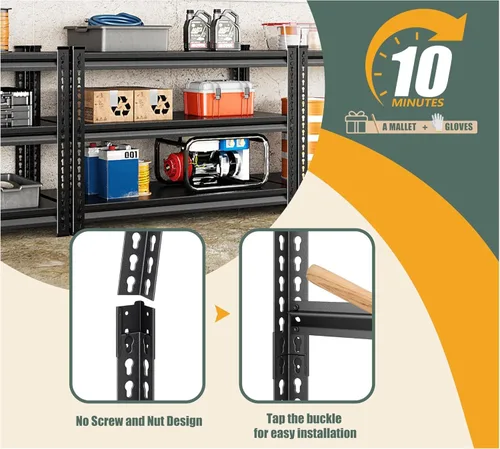 Miniatura 6 de Estantería de garaje de 3 niveles resistente, estantería de metal de 36 pulgadas para garaje, capacidad de carga de 1320 libras, estantes y estantes