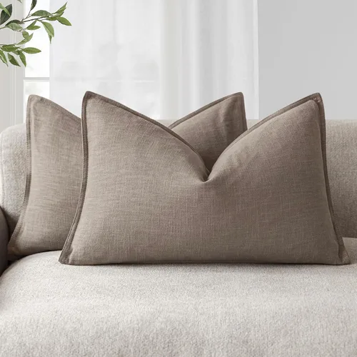 Miniatura 32 de Foindtower Paquete de 2 fundas de almohada decorativas de lino y liso, funda de cojín decorativa suave, estilo bohemio campestre para silla, sofá