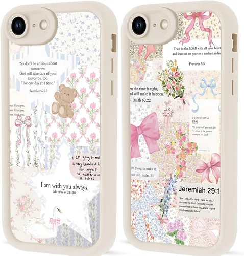 Miniatura 46 de Paquete de 2 fundas protectoras para iPhone 13 de 6.1 pulgadas con versículo bíblico de Jesús y cruz cristiana floral, para mujeres y niñas, funda