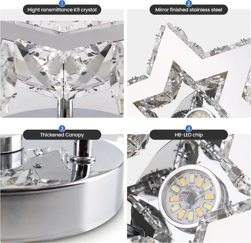 Miniatura 8 de Mini Lámpara de Araña LED de Cristal - Lámpara de Techo Empotrada Regulable Moderna con Control Remoto - Pequeña Lámpara de Araña de Estrella