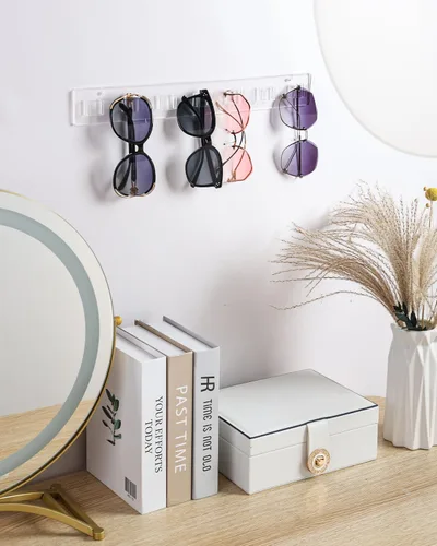 Miniatura 4 de Organizador de lentes de sol, paquete de 2 organizadores acrílicos para lentes de sol, soporte de exhibición de anteojos montado en la pared, Negro