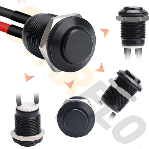 Miniatura 2 de STARELO 5pcs 0.472 in interruptor de botón momentáneo carcasa negra con pre-cableado, IP65 impermeable interruptor de botón, aleación de aluminio 1