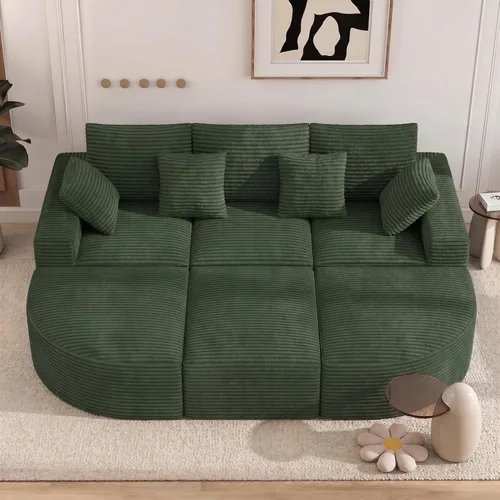 Miniatura 30 de Sofá cama seccional modular de 113", sofás de nube convertibles para sala de estar con otomana, juego de sofá cama de pana sin estructura de 6 Gris