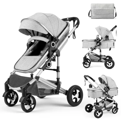 Miniatura 10 de Kinder King Cochecito de bebé convertible 2 en 1, cochecito de bebé plegable de alto paisaje, cochecito reversible para recién nacido, bolsa de Gris