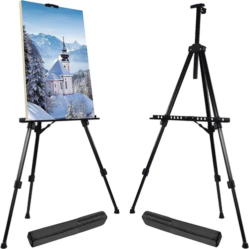 Miniatura 8 de Caballete de arte portátil de 63 pulgadas, soporte de fotos negro para exhibición con bolsa, soporte de caballete de arte de mesa para letreros