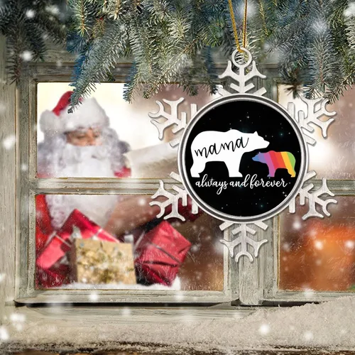Miniatura 6 de Mama Bear Always and Forever - Adornos de Navidad LGBT para niños, regalo del mes del orgullo, orgullo lesbiano, recuerdo de Navidad, copos de nieve