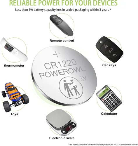 Miniatura 6 de PowerOWL CR1220 - Batería de litio de 3 V (15 unidades)