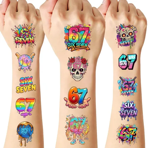 180 piezas – 6 7 tatuajes temporales, decoraciones de cumpleaños 6 7, regalo de San Valentín, tatuajes temporales de goteo de béisbol, decoraciones