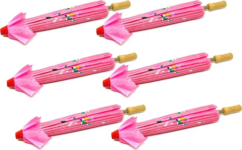 Miniatura 2 de TJ Global Paquete de 6 paraguas chinos japoneses para niños de 22 pulgadas para bodas, fotografías, disfraces, cosplay, decoración y otros eventos