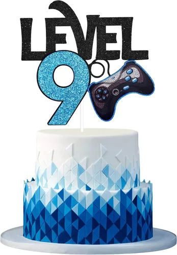 Miniatura 11 de Decoración para pastel de cumpleaños de nivel 15 – Videojuego de 15 cumpleaños para niño de 15 años, suministros de pastel azul – Decoración