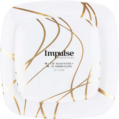 Miniatura 7 de Tazones de sopa cuadrados de plástico negro orgánicos para fiestas con borde dorado, vajilla desechable elegante, platos de 16 oz, paquete de 32