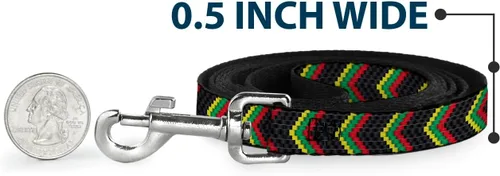 Miniatura 4 de Buckle-Down Correa para mascotas - Chevron Weave Negro/Rasta - 4 pies de largo - 1" de ancho