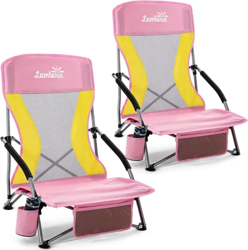 Miniatura 27 de Lamberia Silla de playa plegable para adultos, paquete de 2, sillas de playa bajas portátiles con capacidad de 300 libras, silla de camping ligera