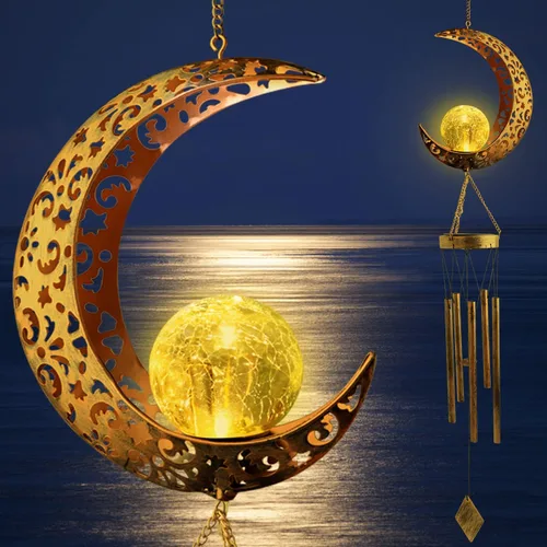 Miniatura 12 de Colorful Solar Moon Wind Chimes for Outside Unique Birthday Mom Gifts for Women Mom Grandma Crackle Glass Ball LED Wind Chimes Solar Lights Outdoor