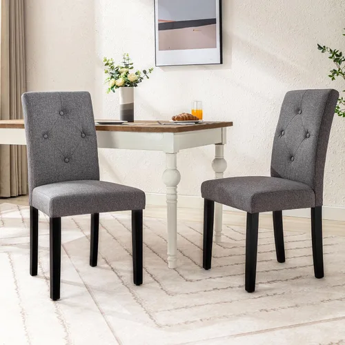 Miniatura 11 de VECELO Juego de 2 sillas de comedor tapizadas, tela moderna y patas de madera maciza y respaldo alto para cocina/sala de estar, color beige