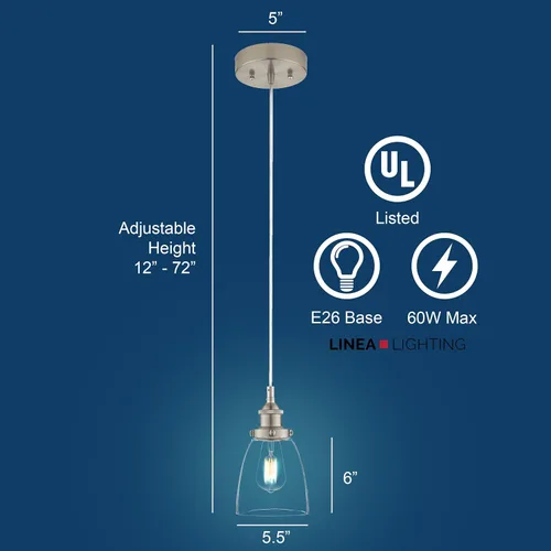 Miniatura 2 de Lámpara colgante Linea di Liara Fiorentino, estilo fábrica industrial con una pantalla de vidrio transparente, Plateado, LL-P281-LED-BN, 60.0watts