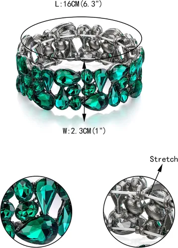 Miniatura 4 de EVER FAITH Pulsera elástica de cristal con forma de lágrima ovalada para mujer, estilo Art Déco, para novia