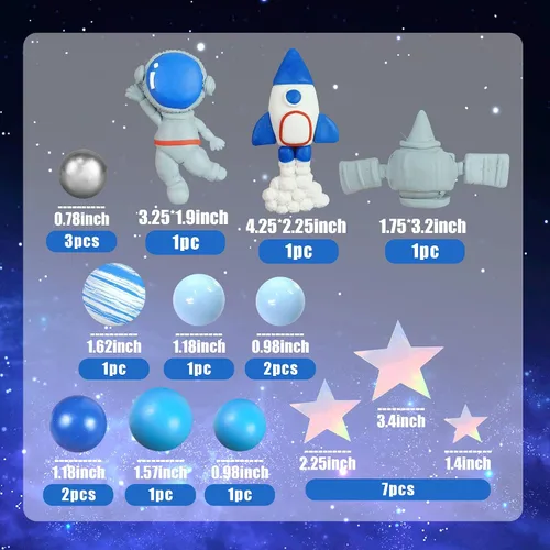 Miniatura 2 de Decoración para tartas espaciales de arcilla: figuras de astronauta, bolas de cohete, estrellas, decoraciones temáticas de espacio para niños