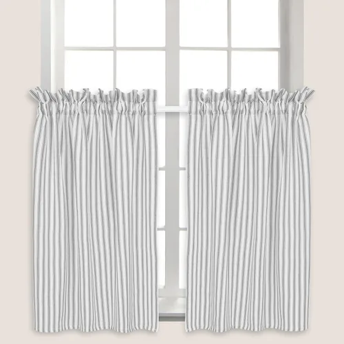 Miniatura 2 de Juego de 2 cortinas de algodón tejido a rayas grises y blancas de aleación, 28 pulgadas de ancho x 24 pulgadas de largo, color gris y blanco