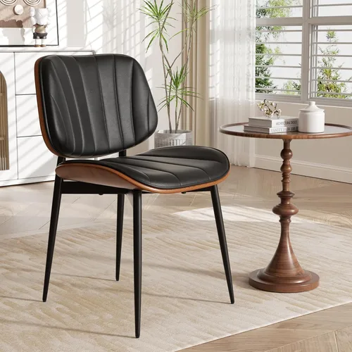 Miniatura 18 de Silla de comedor, sillas de comedor modernas de mediados de siglo, sillas de cocina tapizadas de piel sintética con respaldo de madera curvada