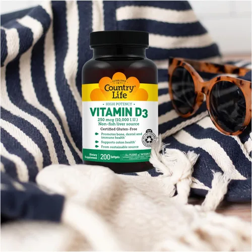 Miniatura 8 de Country Life Vitamina D3 10,000 UI – Fuente de alta potencia sin pescado – Apoyo óseo e inmunológico – Certificado sin gluten – 200 cápsulas blandas