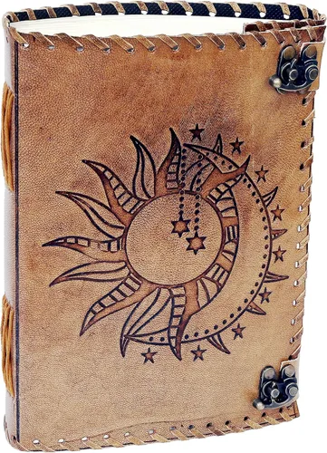 Miniatura 8 de Diario en relieve de Sun & Moon, diario de 240 páginas, diario vintage, diario Sun Moon, cuaderno de bocetos de cuero, cuaderno de cuero, diario