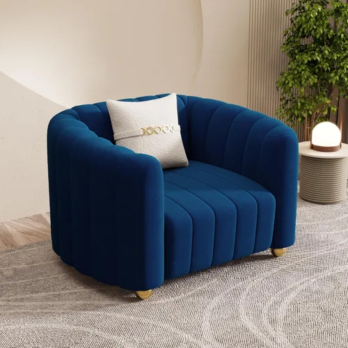 Sofá moderno de terciopelo azul para sala de estar, sofá individual de 42 pulgadas con patas de esfera de metal dorado (azul 1S)