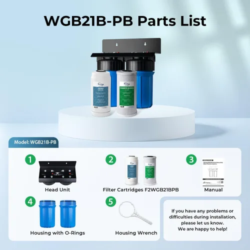 Miniatura 6 de iSpring WGB21B-PB Sistema de filtración de agua de 2 etapas para toda la casa con bloque de carbono de 10" x 4.5" FC15B y filtro reductor de plomo