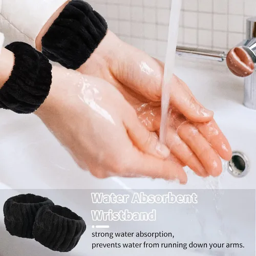 Miniatura 3 de WHAVEL Juego de 6 diademas y pulseras de spa, cintillo de lavado facial, muñequeras para lavar la cara, maquillaje, cuidado de la piel, banda