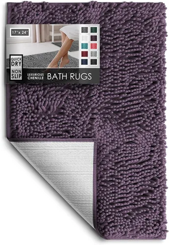Miniatura 123 de Hearth & Harbor Alfombras de baño, tapete de baño de chenilla - Alfombras de baño lavables a máquina para baño con respaldo antideslizante de goma