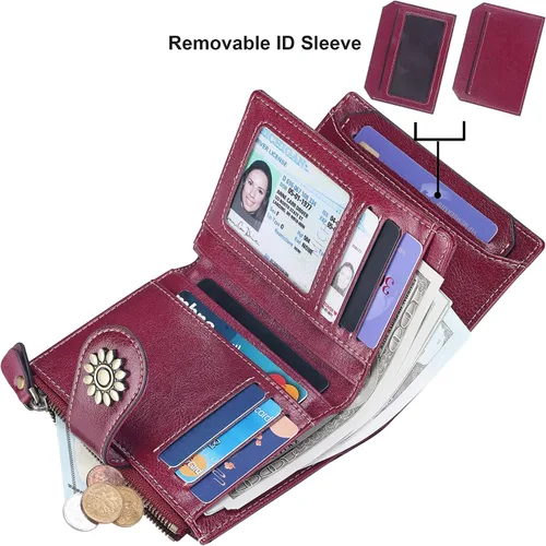 Miniatura 2 de Lavemi Cartera de cuero para mujer, pequeña, compacta, con bloqueo RFID, con bolsillo con cremallera