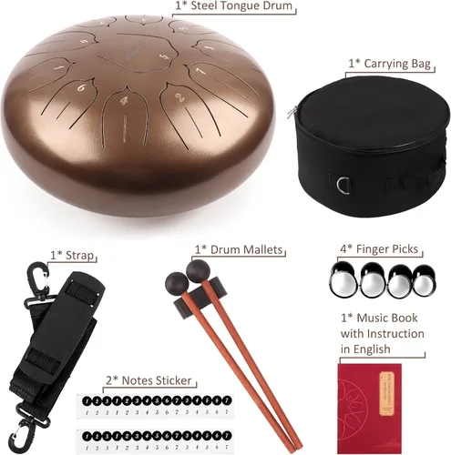 Miniatura 6 de Tambor de lengua de acero de 12 pulgadas, 11 notas para adultos, instrumento etéreo de metal para meditación y yoga con libro de música, mazos