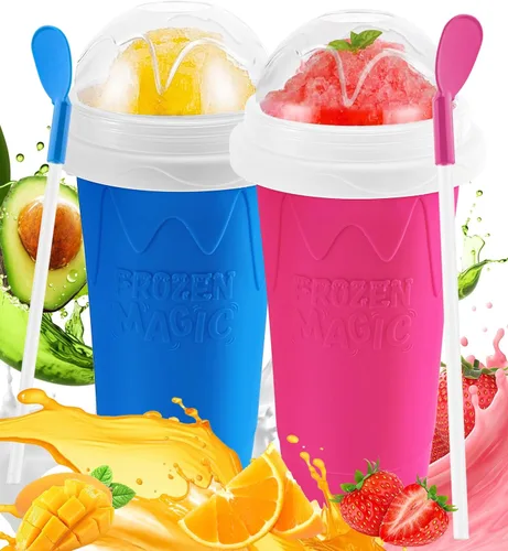 Miniatura 8 de Vaso para Slushie, paquete de 2 vasos mágicos para hacer granizados para hacer jugo, leche, yogur, helado, taza reutilizable para batido con tapa